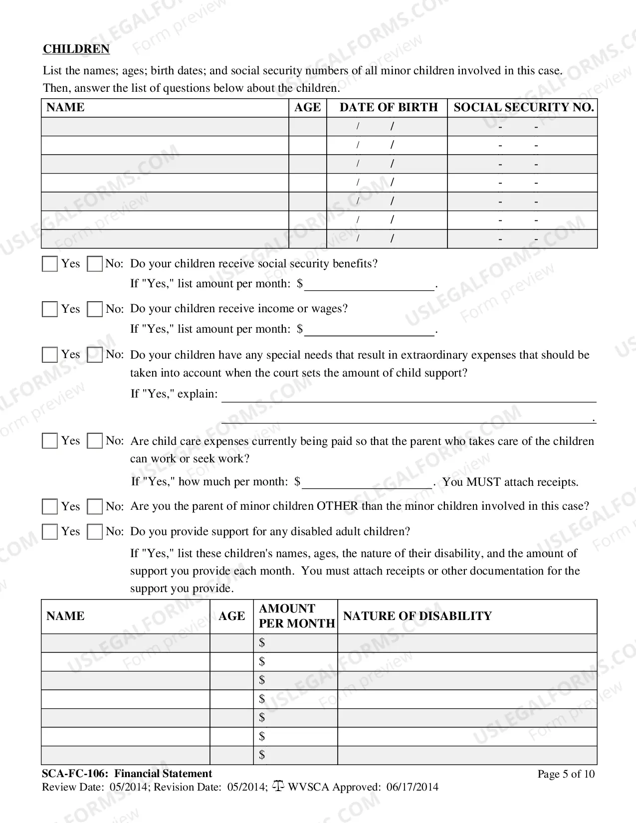 Preview Financial Disclosure Statement