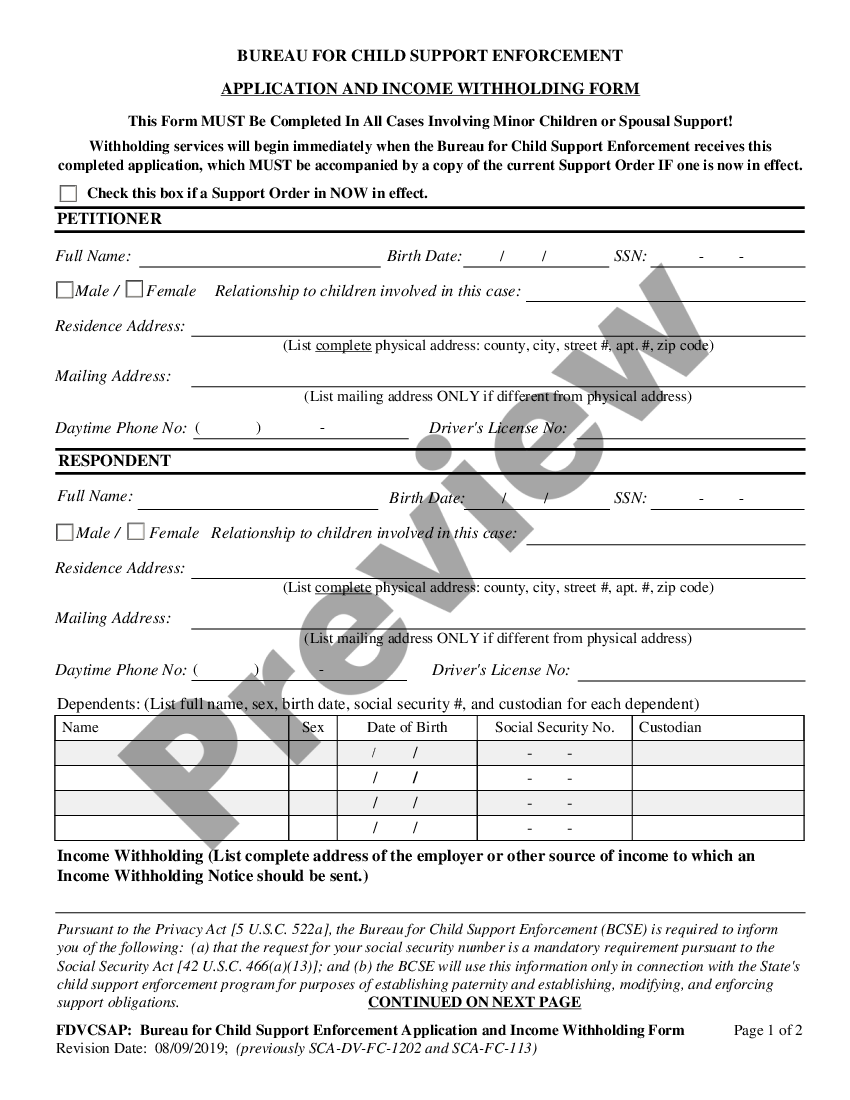 West Virginia Bureau for Child Support Enforcement Application and