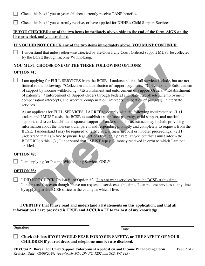 West Virginia Bureau for Child Support Enforcement Application and