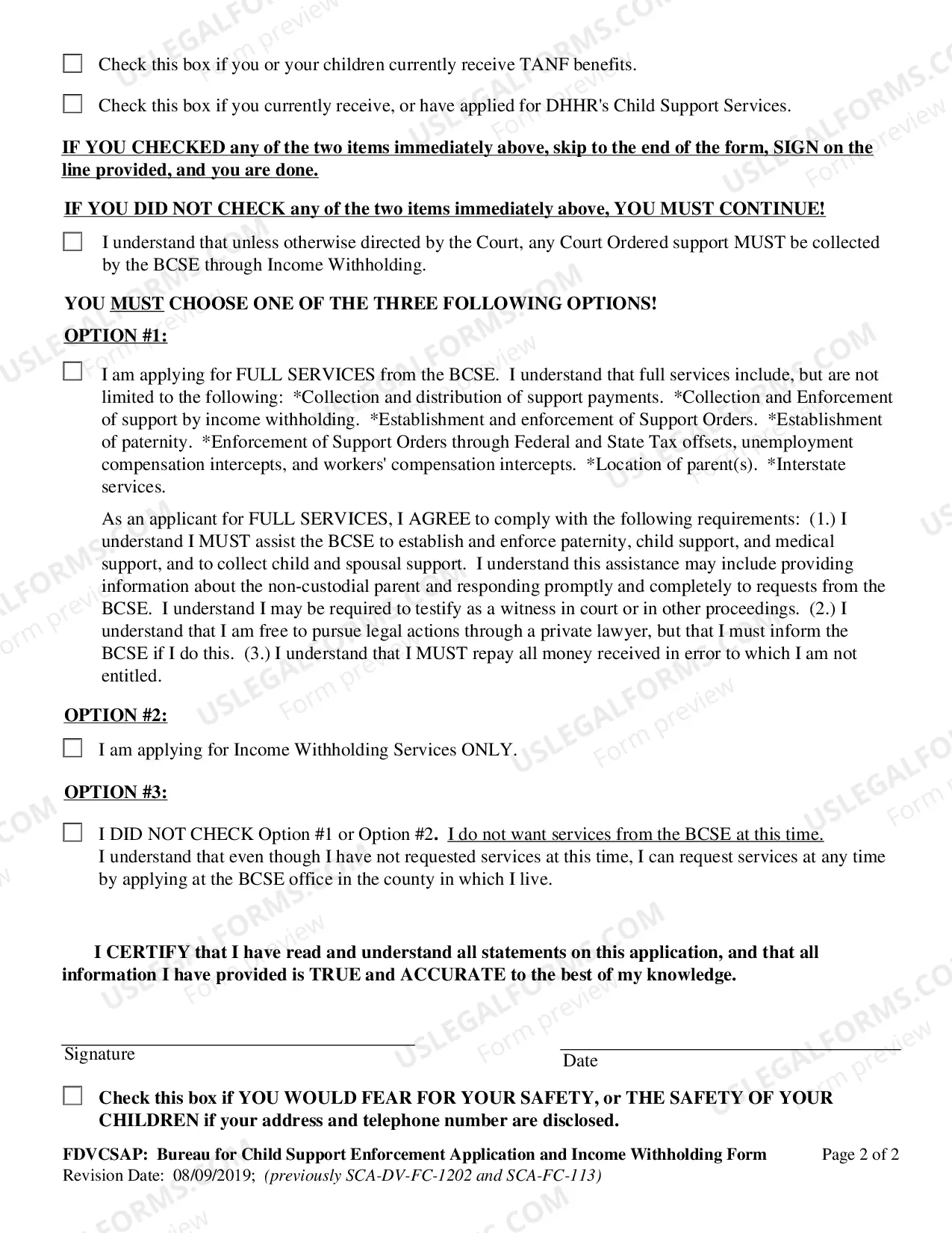 Preview Bureau for Child Support Enforcement Application and Income Withholding Form