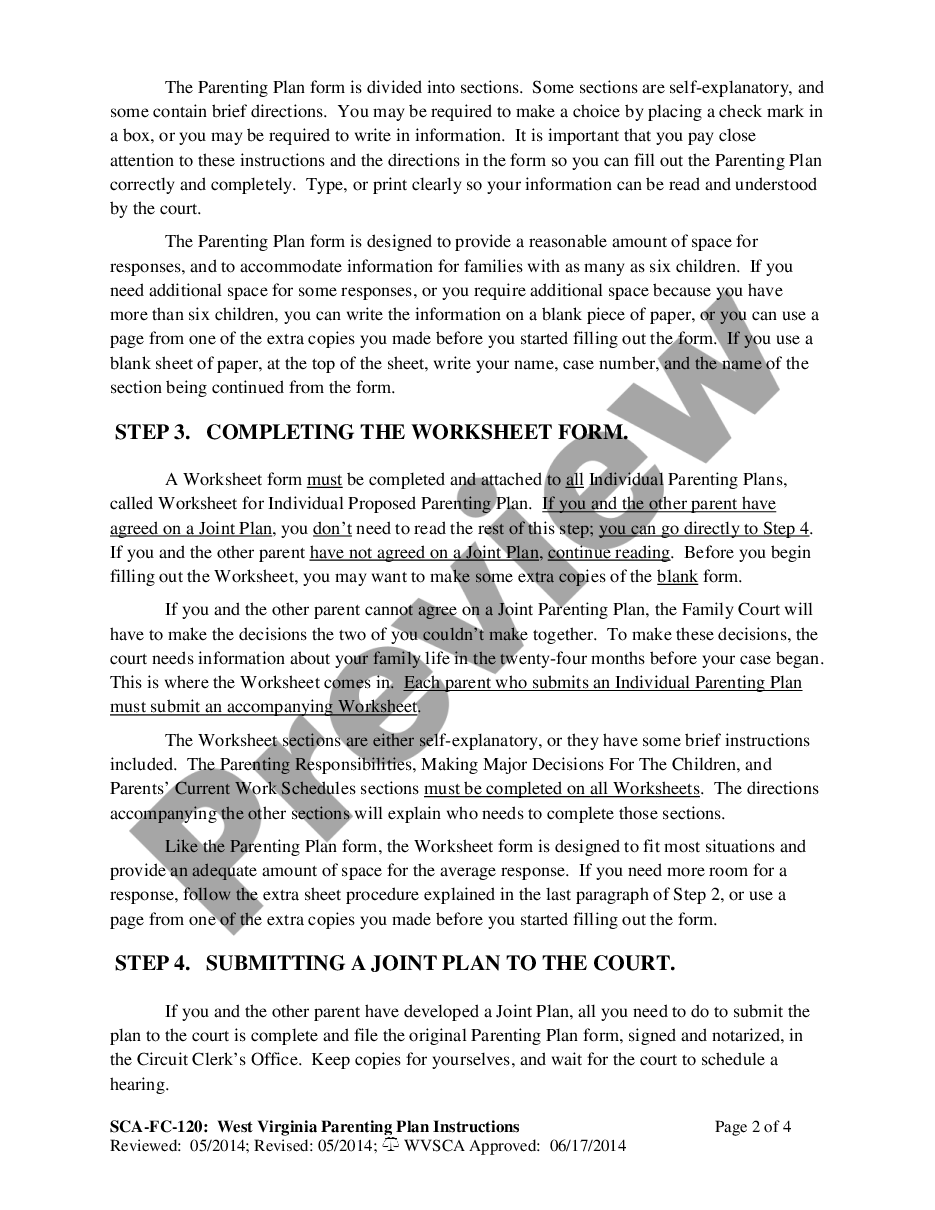 page 1 Instructions for Completing the West Virginia Proposed Parenting Plan forms preview
