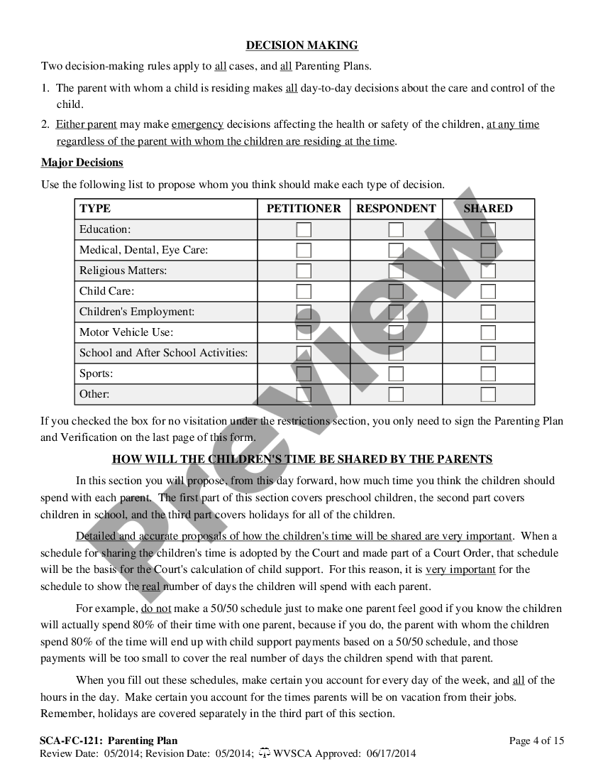 West Virginia Proposed Parenting Plan - West Virginia Parenting Plan