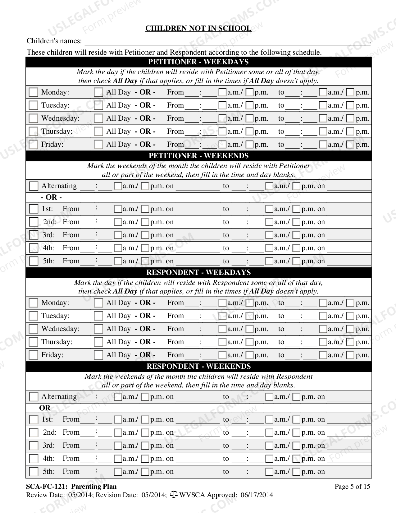 West Virginia Proposed Parenting Plan - West Virginia Parenting Plan