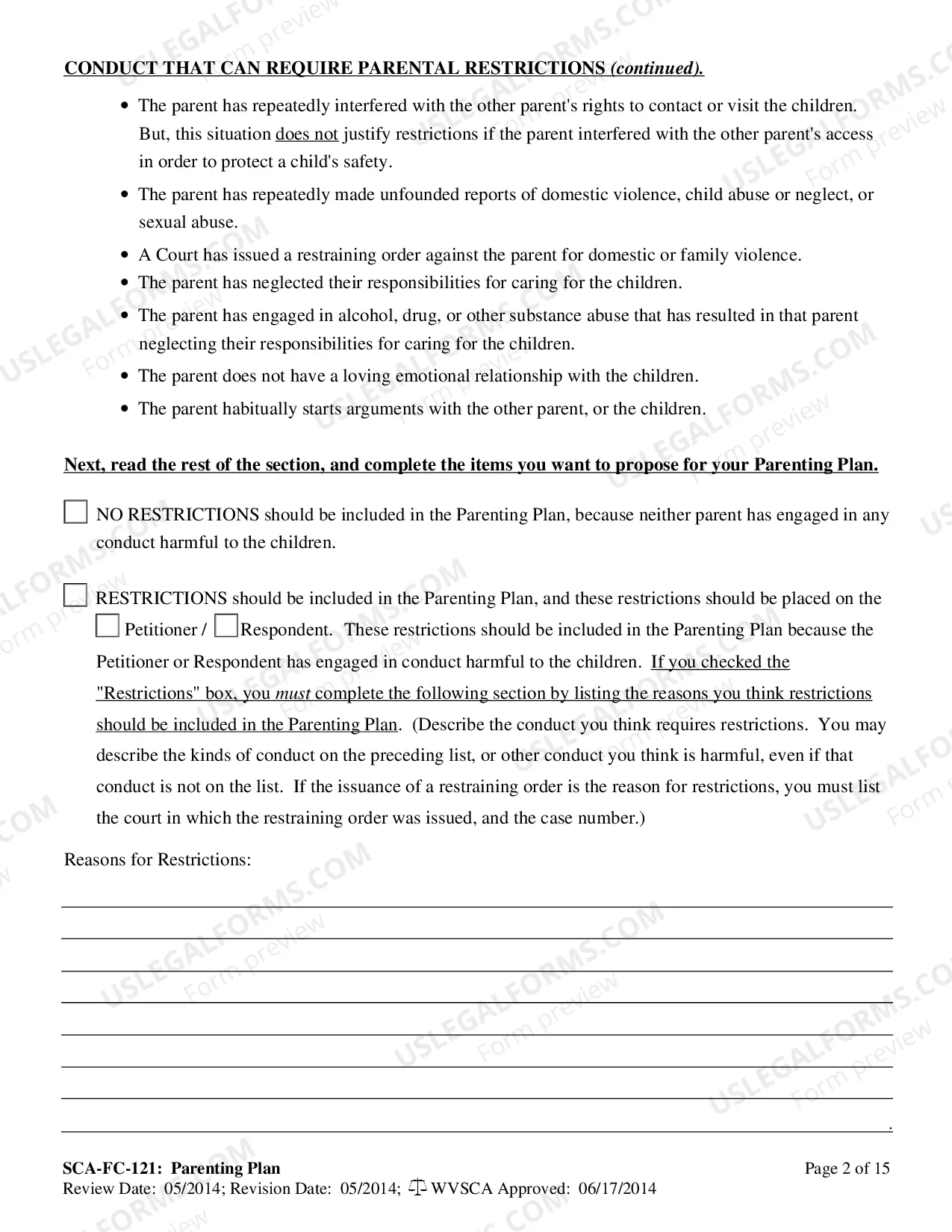 Preview West Virginia Proposed Parenting Plan