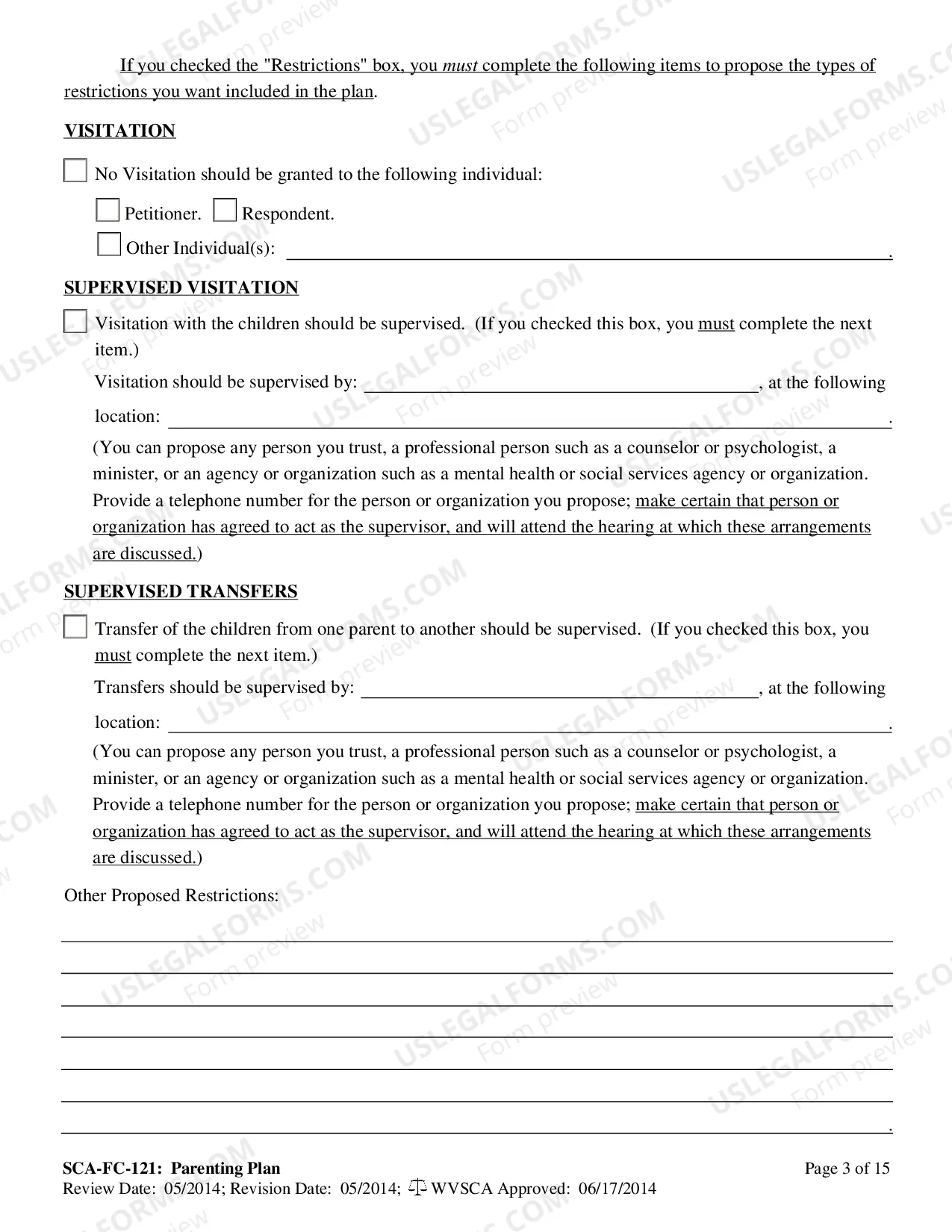 Preview West Virginia Proposed Parenting Plan