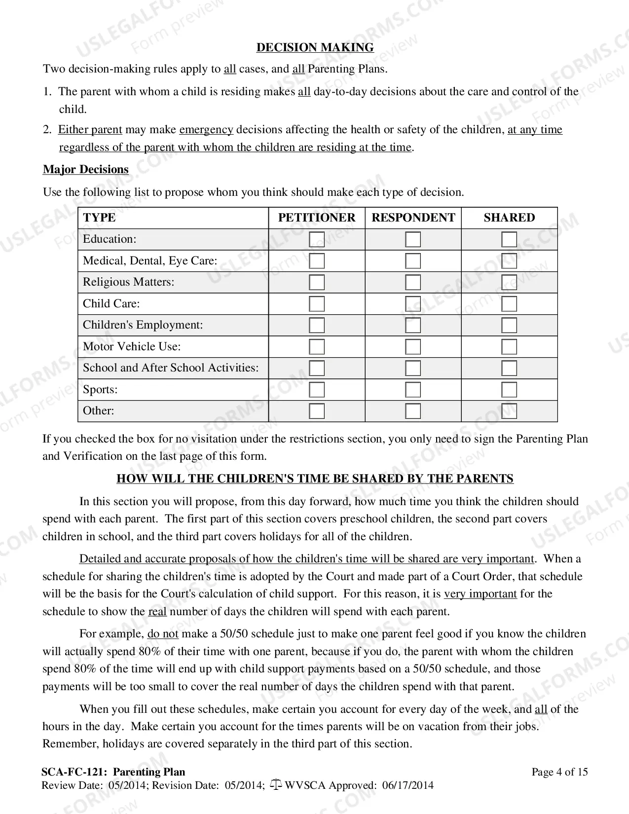 Preview West Virginia Proposed Parenting Plan