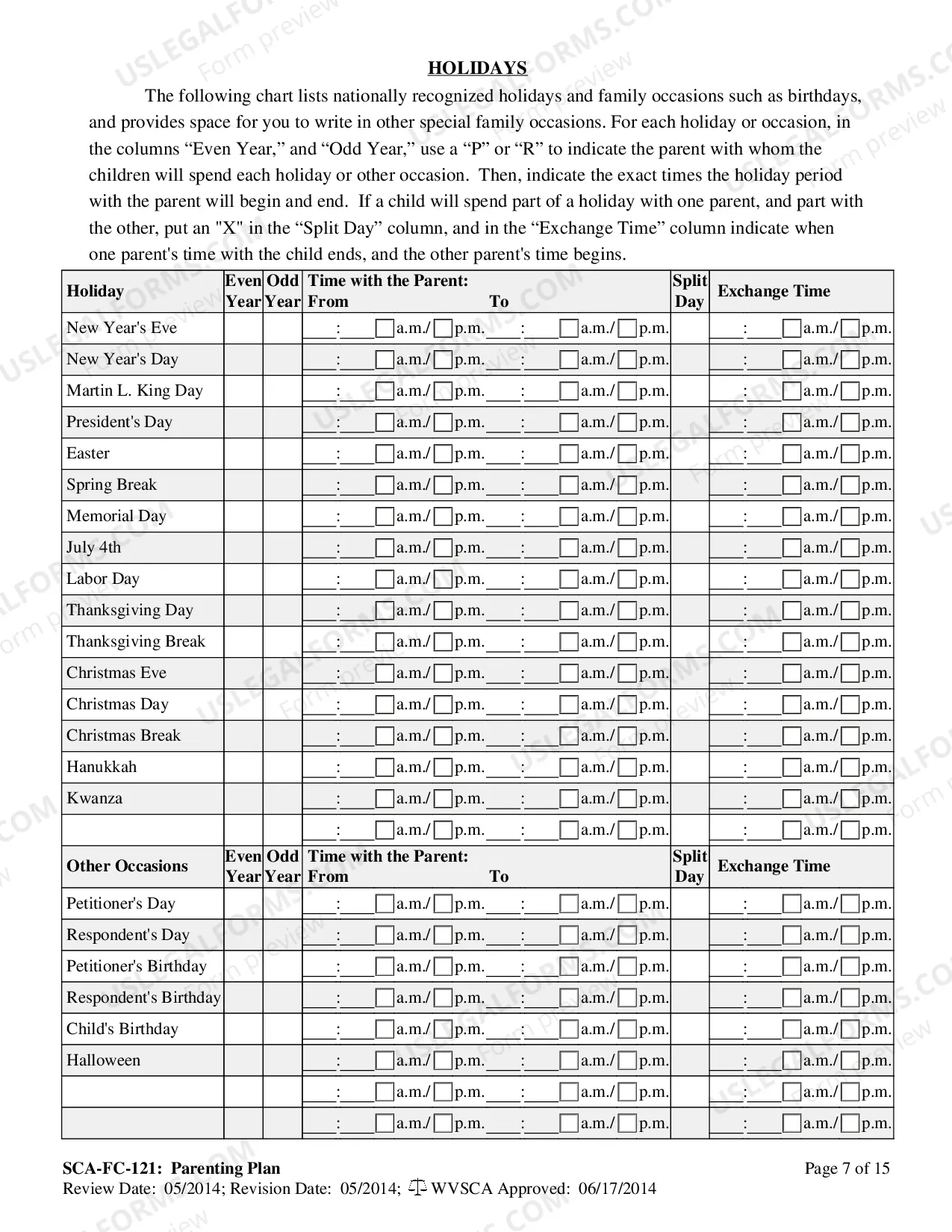 Preview West Virginia Proposed Parenting Plan