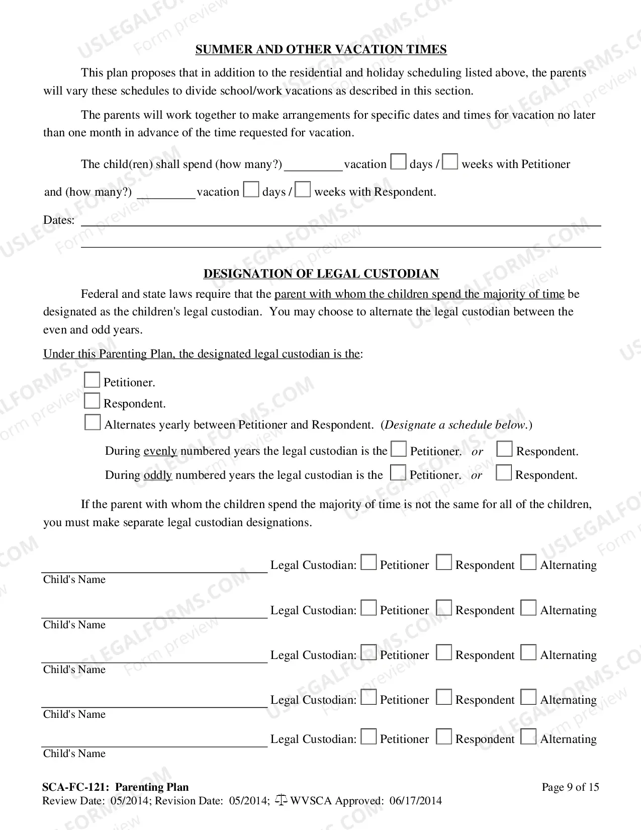 Preview West Virginia Proposed Parenting Plan
