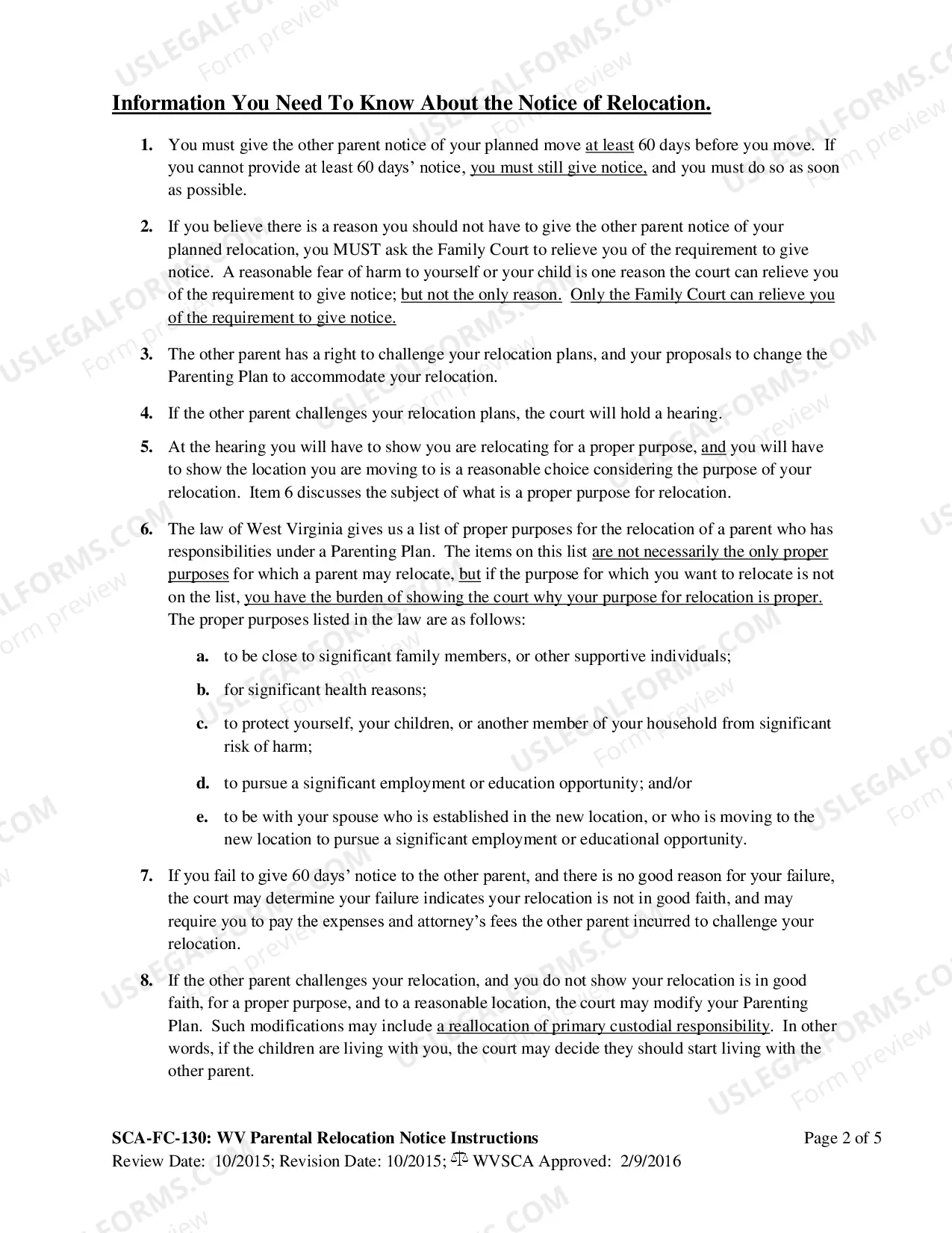 Preview Parental Relocation Notice