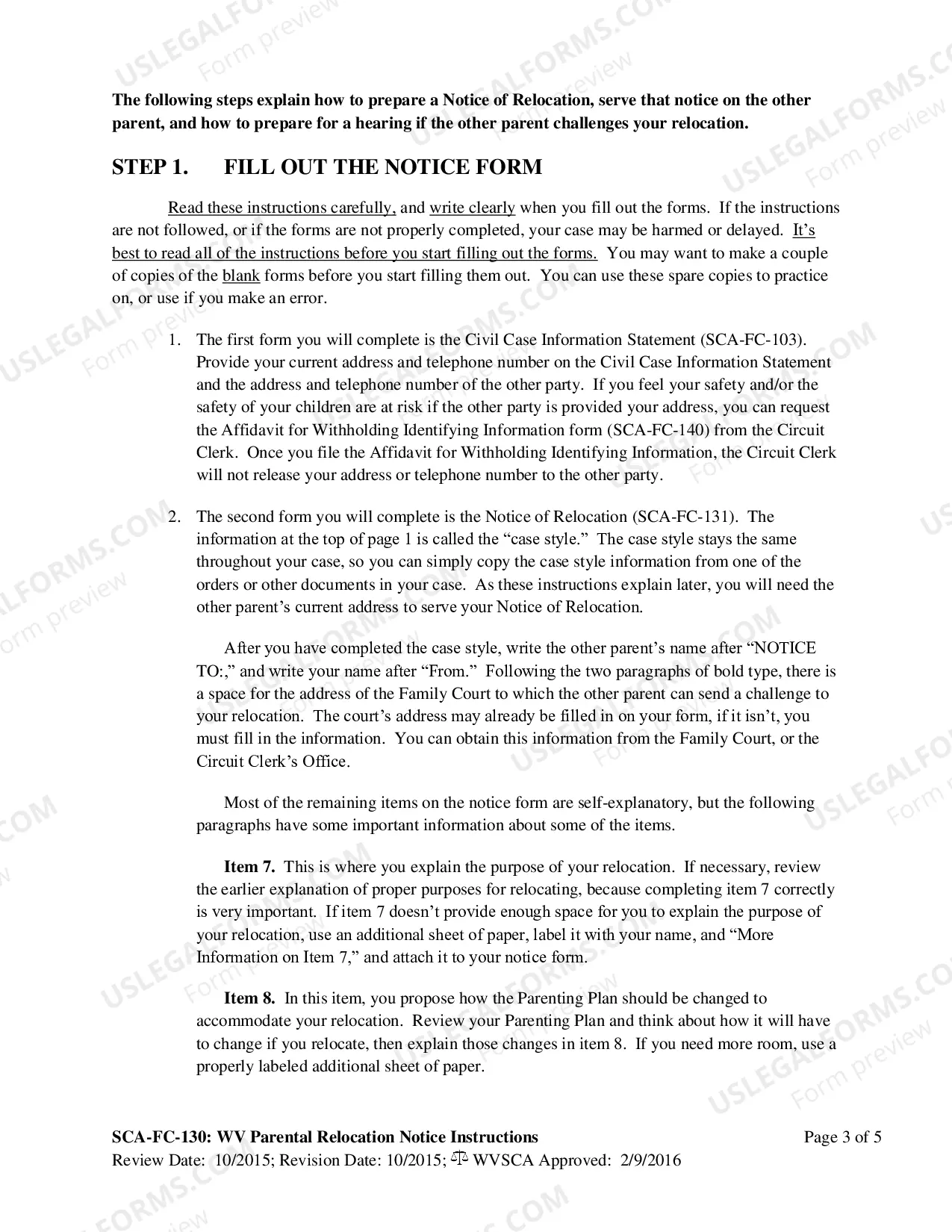 Preview Parental Relocation Notice