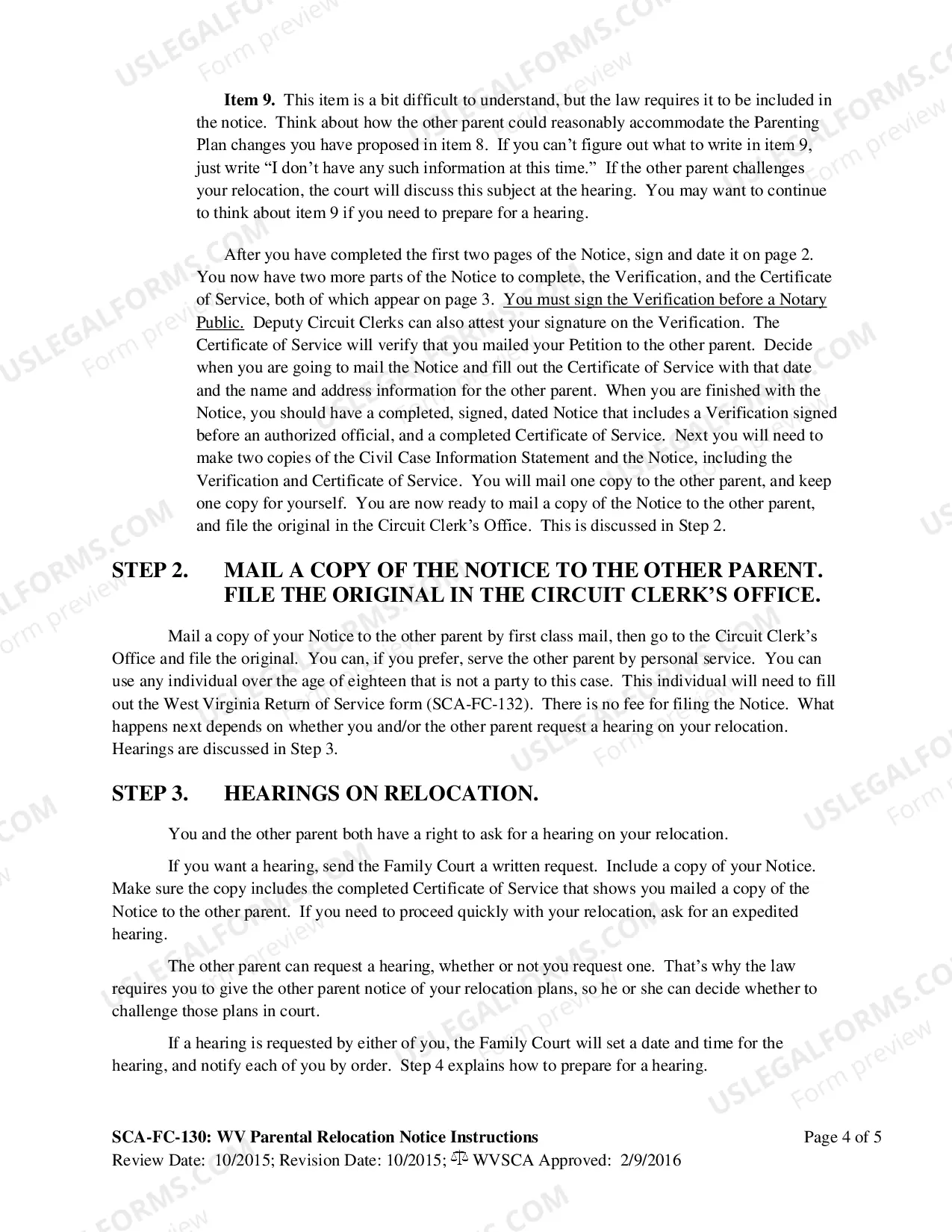 Preview Parental Relocation Notice