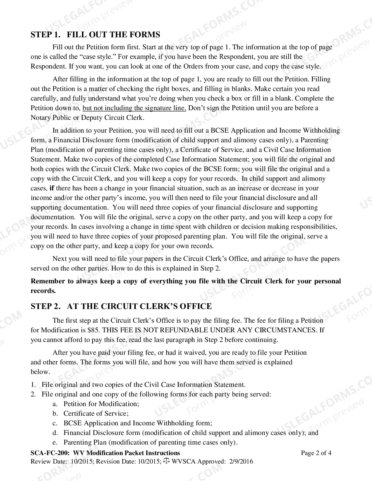 Preview Instructions and Forms for Modification of Child Support; Spousal Support Time Spent With The Children.