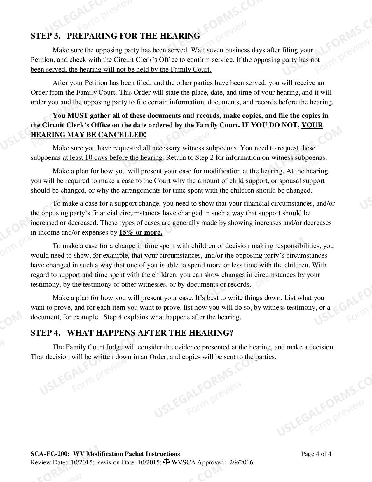 Preview Instructions and Forms for Modification of Child Support; Spousal Support Time Spent With The Children.