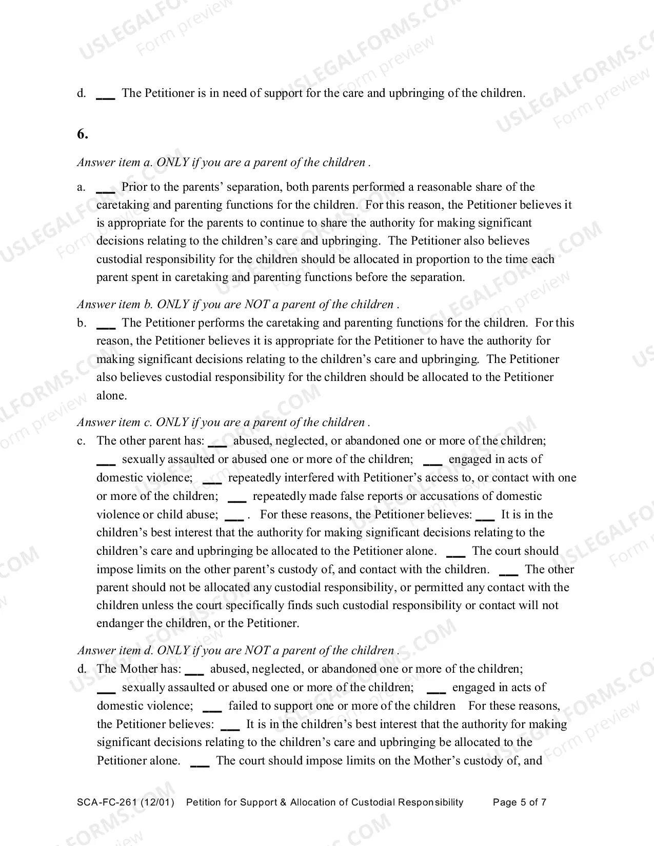 Preview Petition for Support and / Or Allocation of Custodial Responsibility