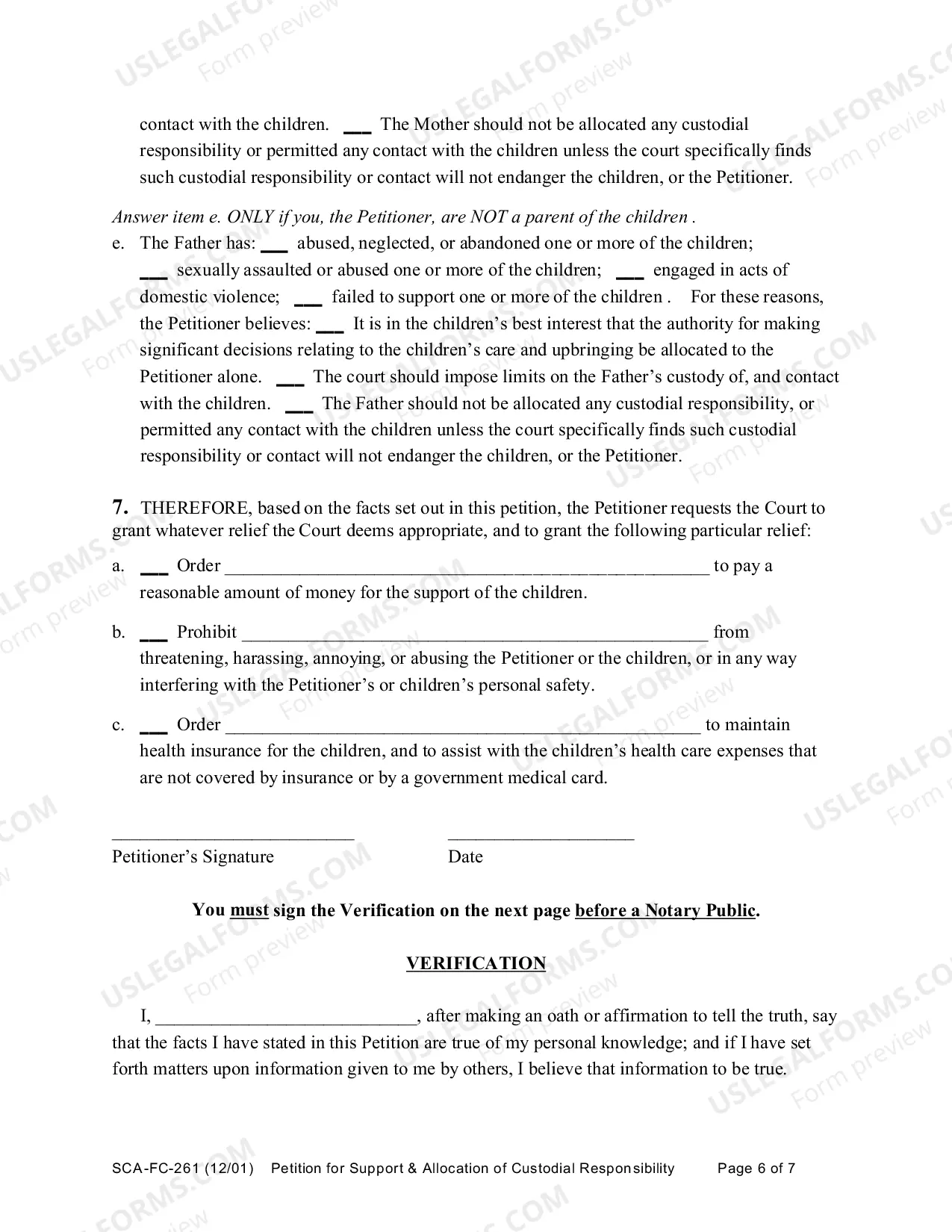 Preview Petition for Support and / Or Allocation of Custodial Responsibility