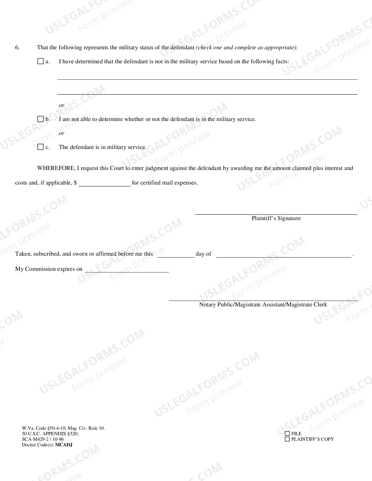 Preview Affidavit - Default Judgment