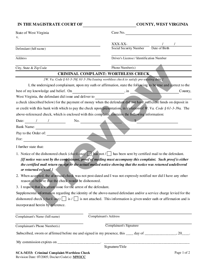 west-virginia-criminal-complaint-worthless-check-us-legal-forms