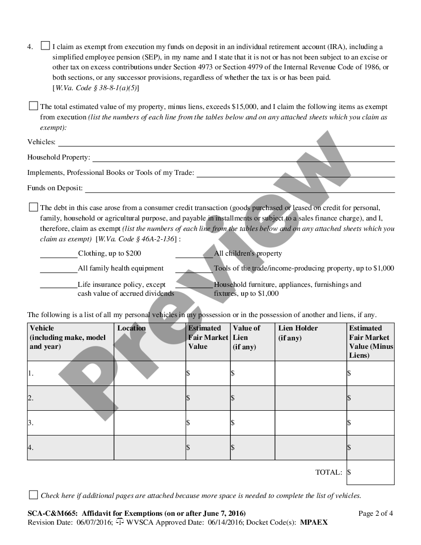 West Virginia Affidavit For Exemptions Personal Property Tax Exemption Affidavit Wv Us Legal 5107