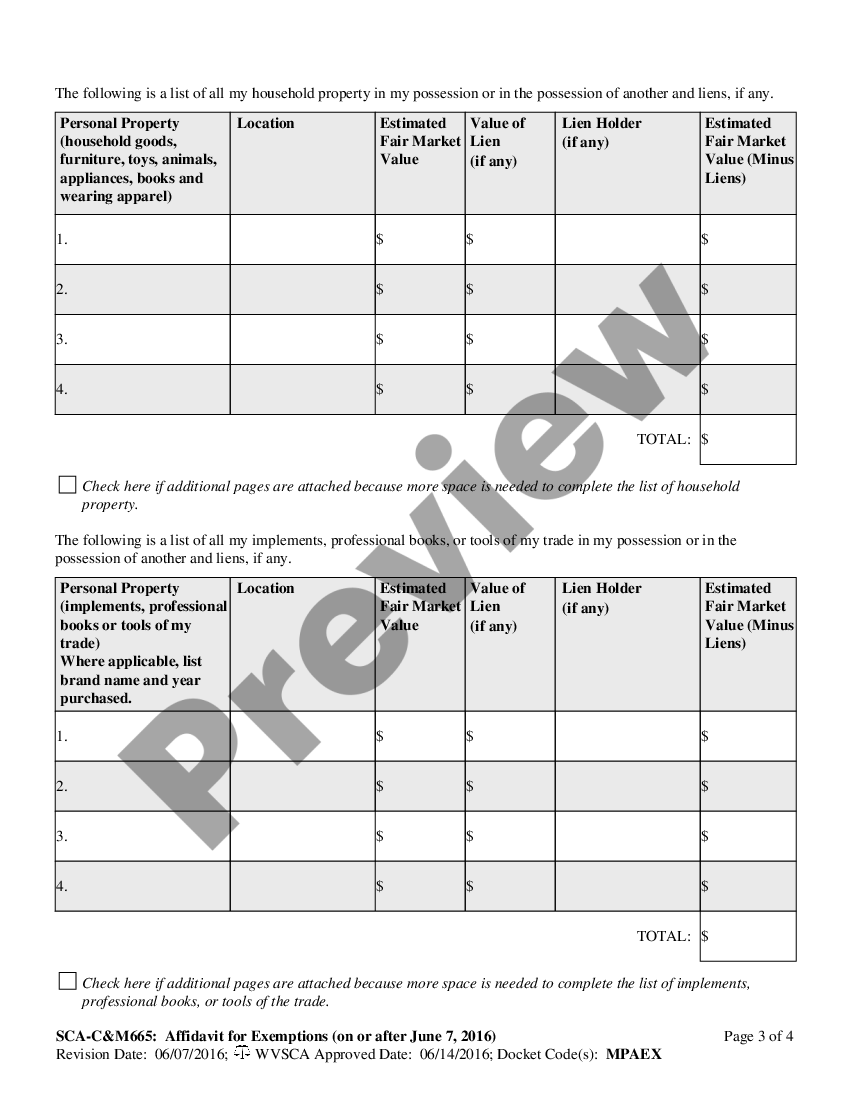 West Virginia Affidavit for Exemptions Personal Property Tax