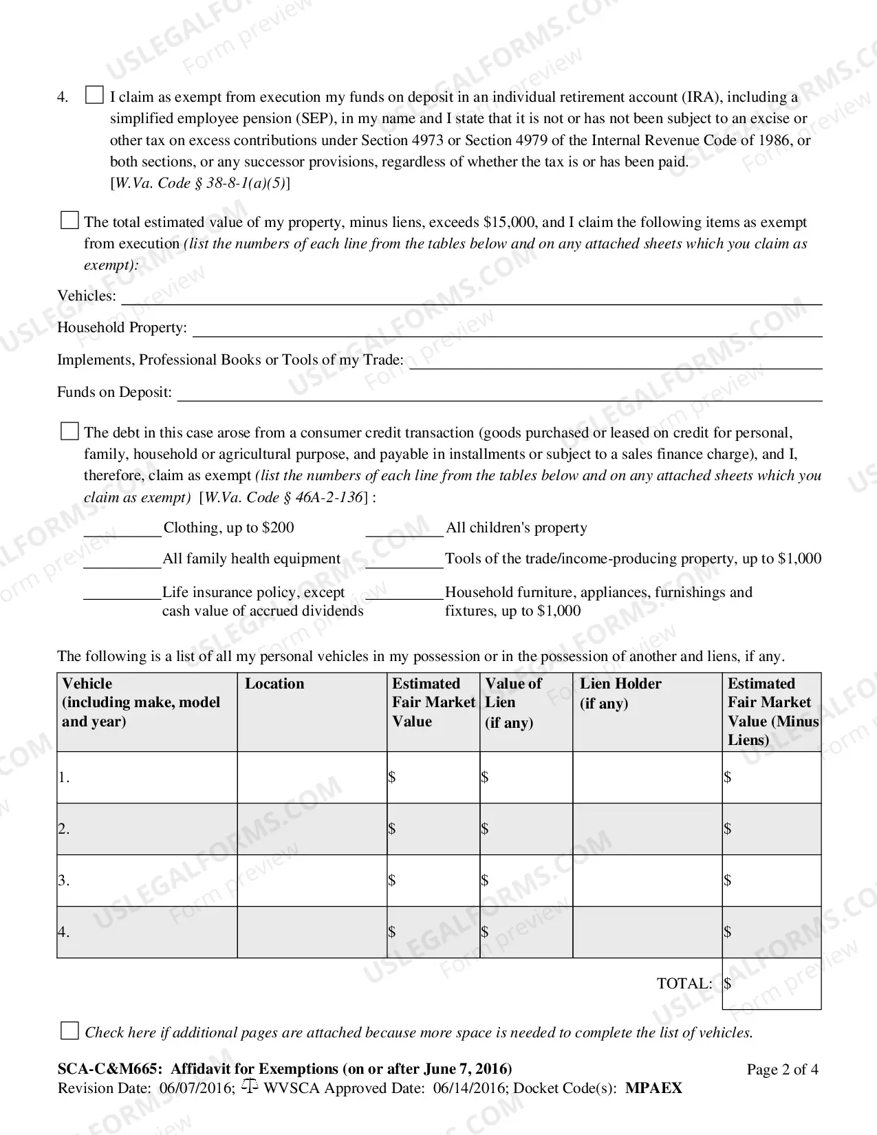 Preview Affidavit for Exemptions