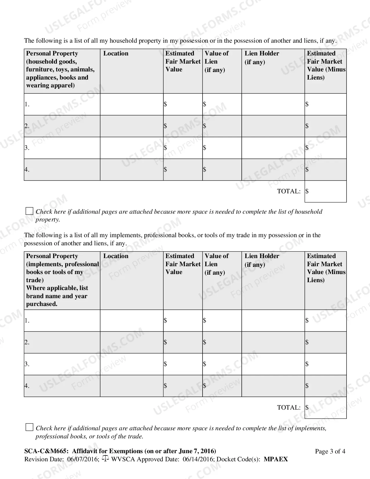 Preview Affidavit for Exemptions