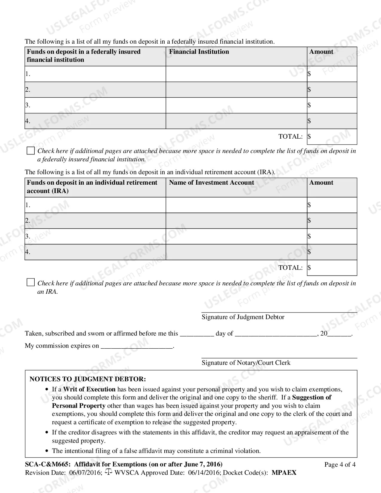 Preview Affidavit for Exemptions