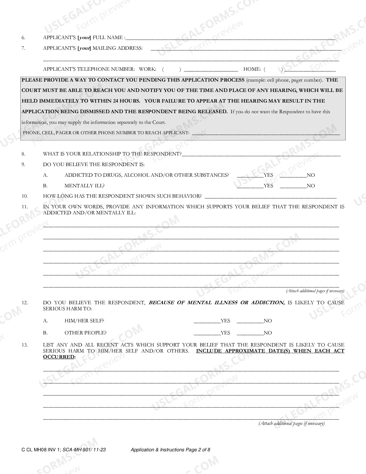 Preview Application for Involuntary Custody for Mental Health Examination