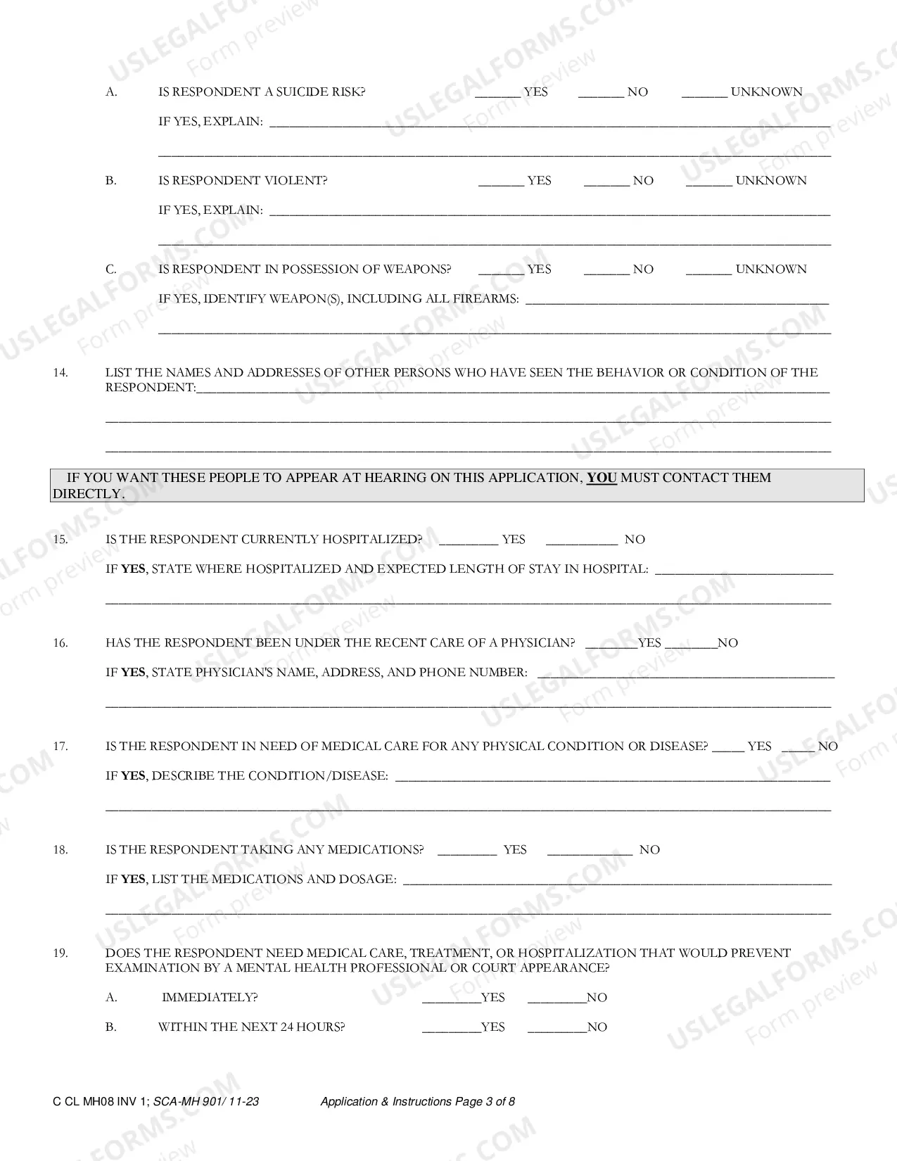 Preview Application for Involuntary Custody for Mental Health Examination