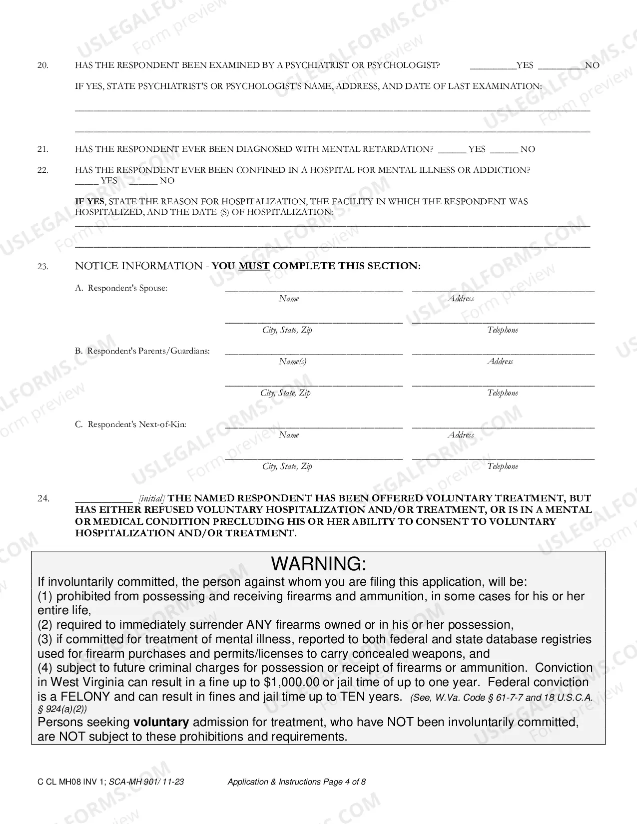 Preview Application for Involuntary Custody for Mental Health Examination