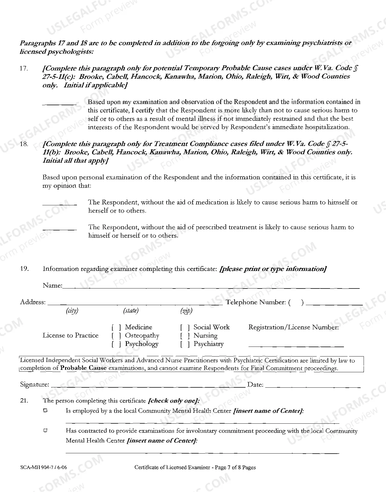 Preview Certificate of Licensed Examiner West Virginia Code: Section 27-5-2, 3, 4 and Section 27-5-11
