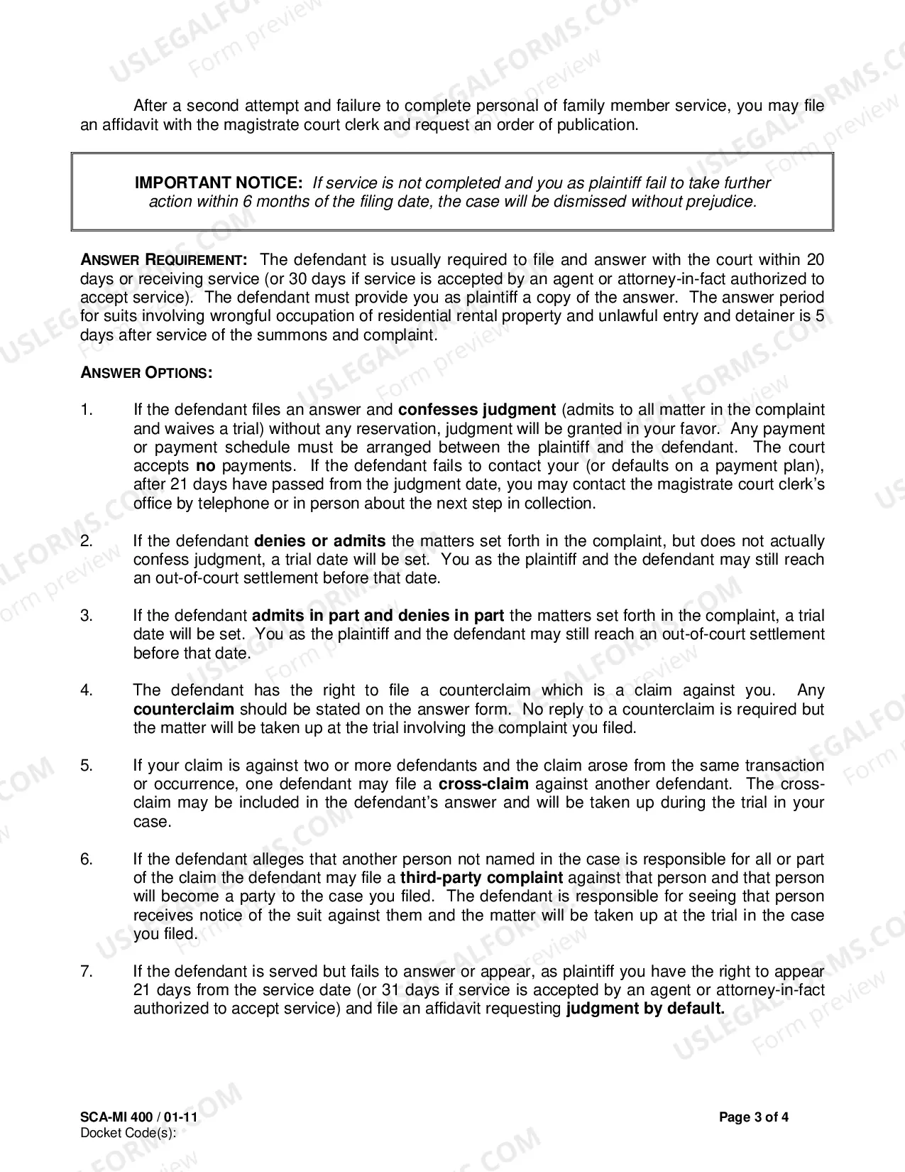 Preview Information Sheet for Civil Case Plaintiff