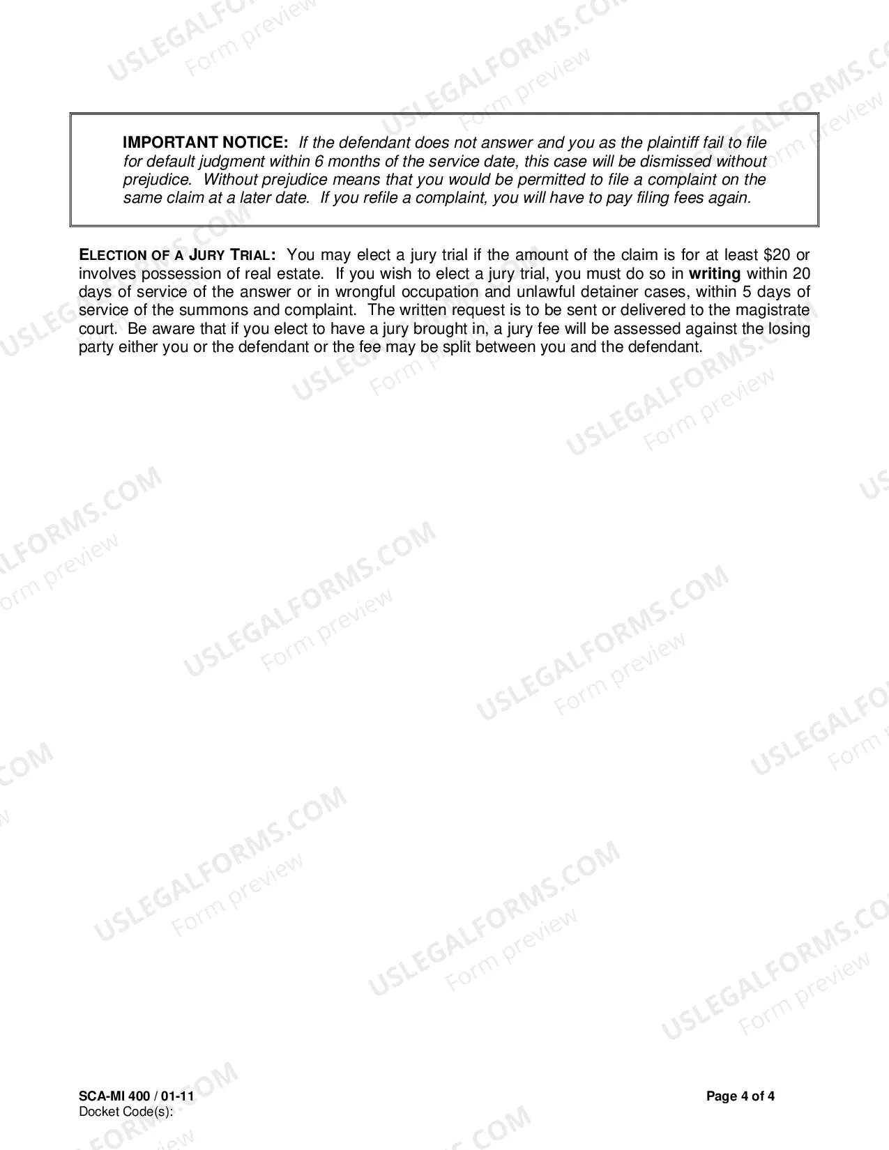 Preview Information Sheet for Civil Case Plaintiff