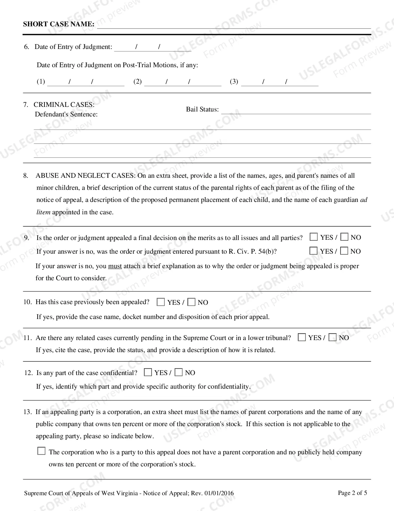 Preview Supreme Court of Appeals of West Virginia Docketing Statement