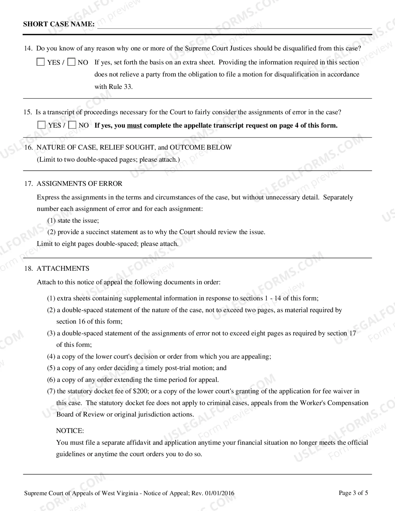 Preview Supreme Court of Appeals of West Virginia Docketing Statement
