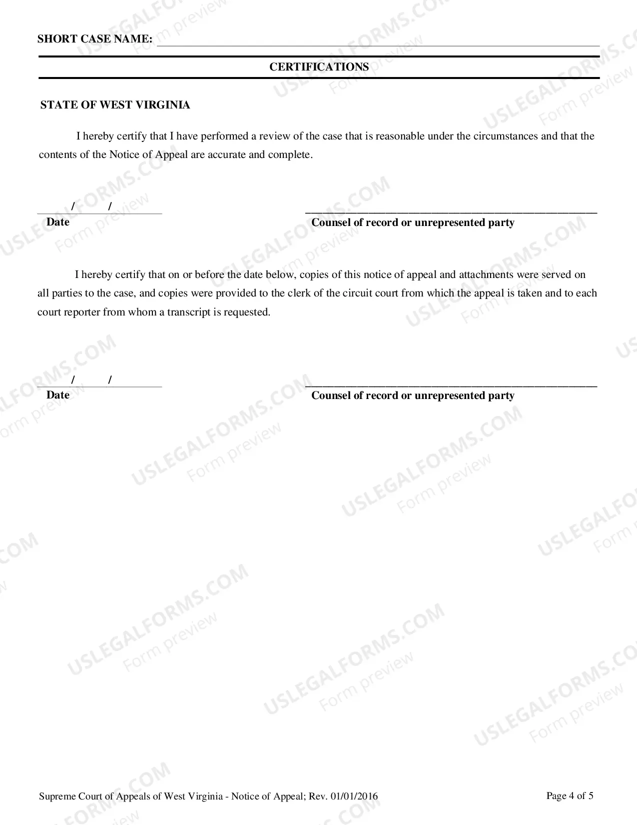 Preview Supreme Court of Appeals of West Virginia Docketing Statement
