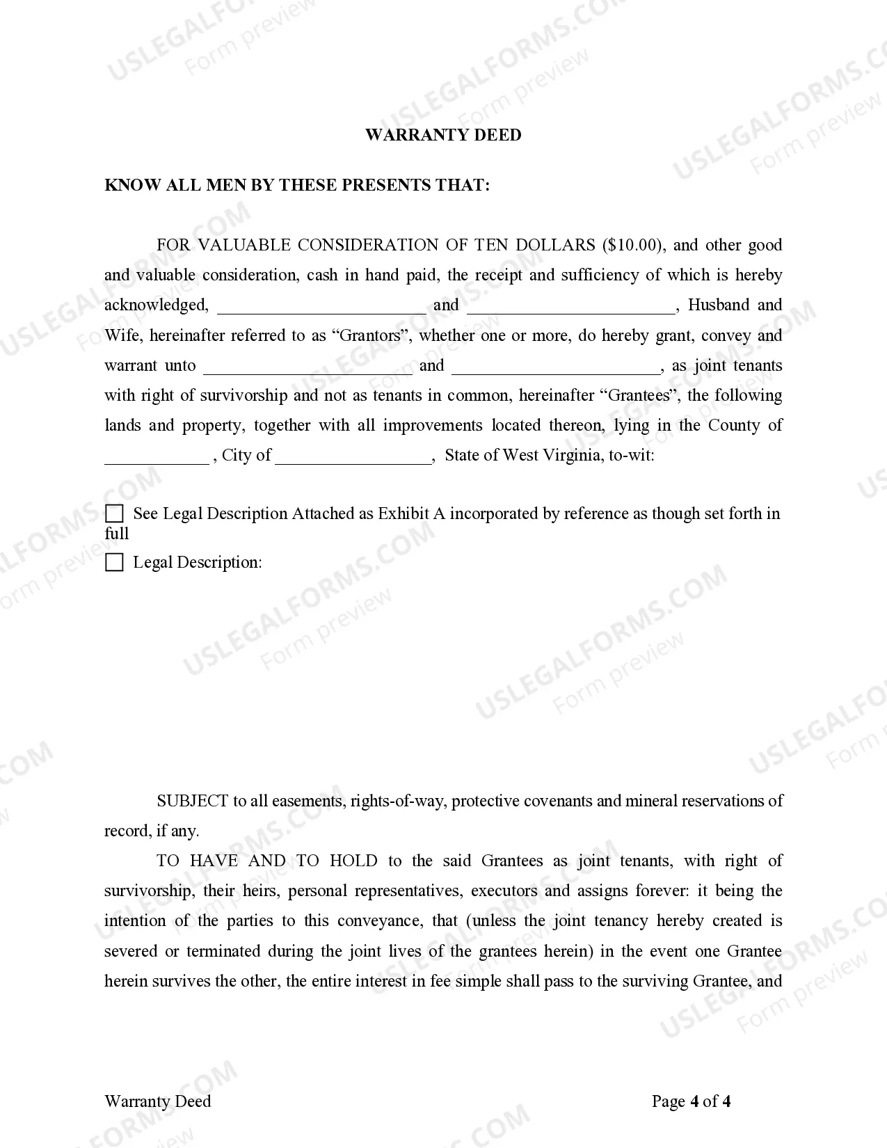 Preview Warranty Deed for Husband and Wife Converting Property from Tenants in Common to Joint Tenancy