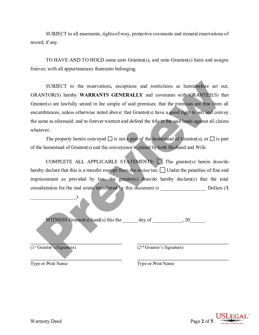 West Virginia Warranty Deed From Parents To Child With Reservation Of 