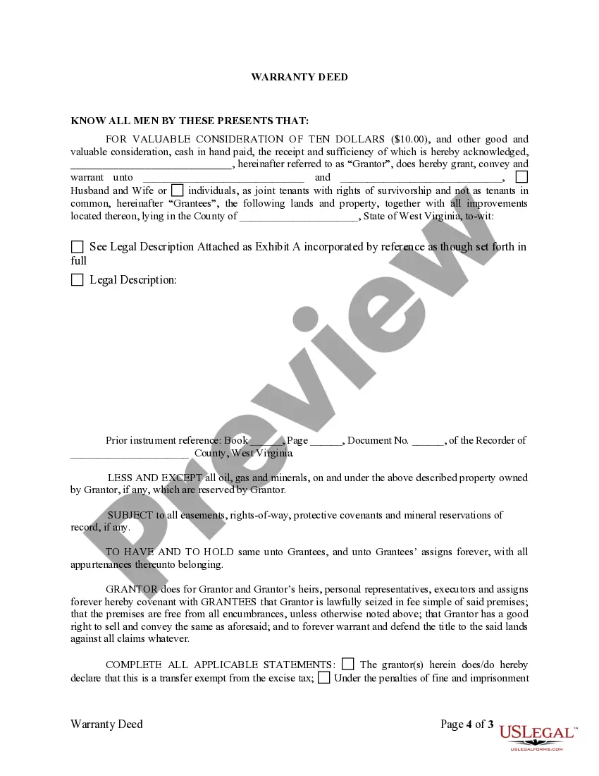 Preview Warranty Deed Converting Separate or Joint Property to Joint Tenancy