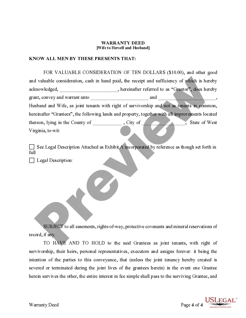 Preview Warranty Deed Converting Separate Property of one Spouse to both as Joint Tenants