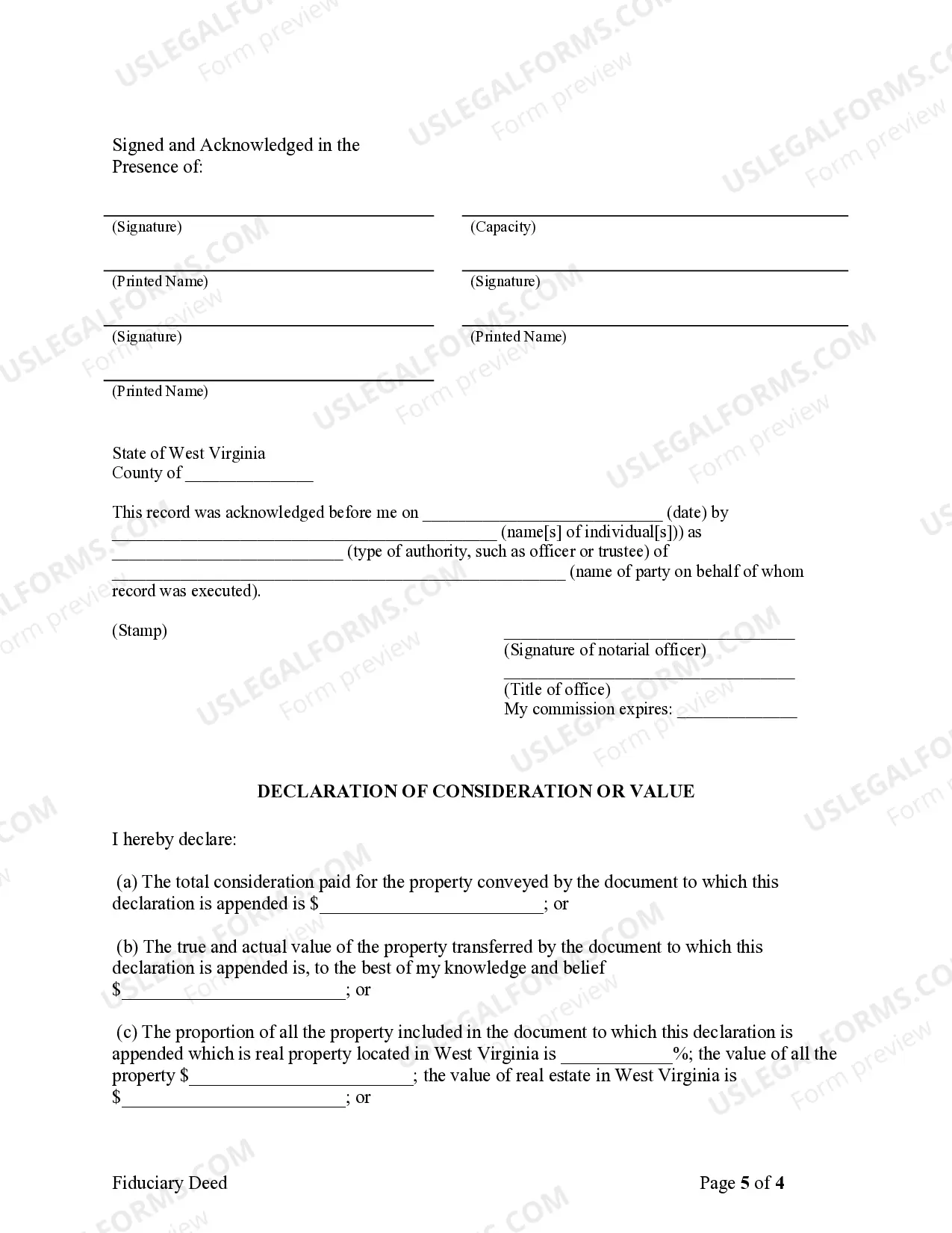 Preview Fiduciary Deed for use by Executors, Trustees, Trustors, Administrators and other Fiduciaries