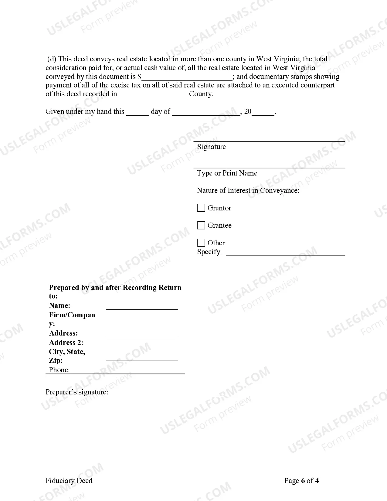 Preview Fiduciary Deed for use by Executors, Trustees, Trustors, Administrators and other Fiduciaries