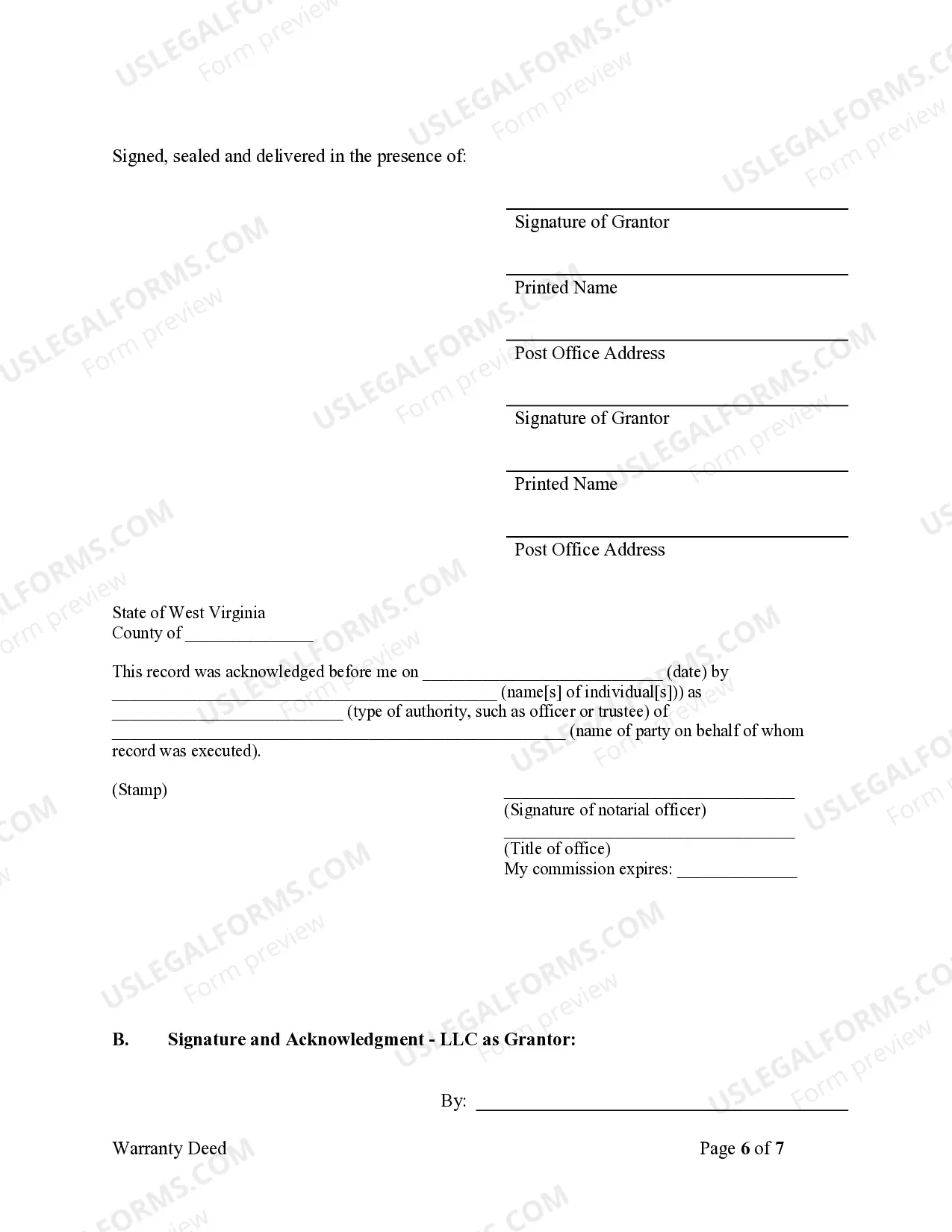 Preview Warranty Deed where a Limited Partnership or LLC is the Grantor, or Grantee