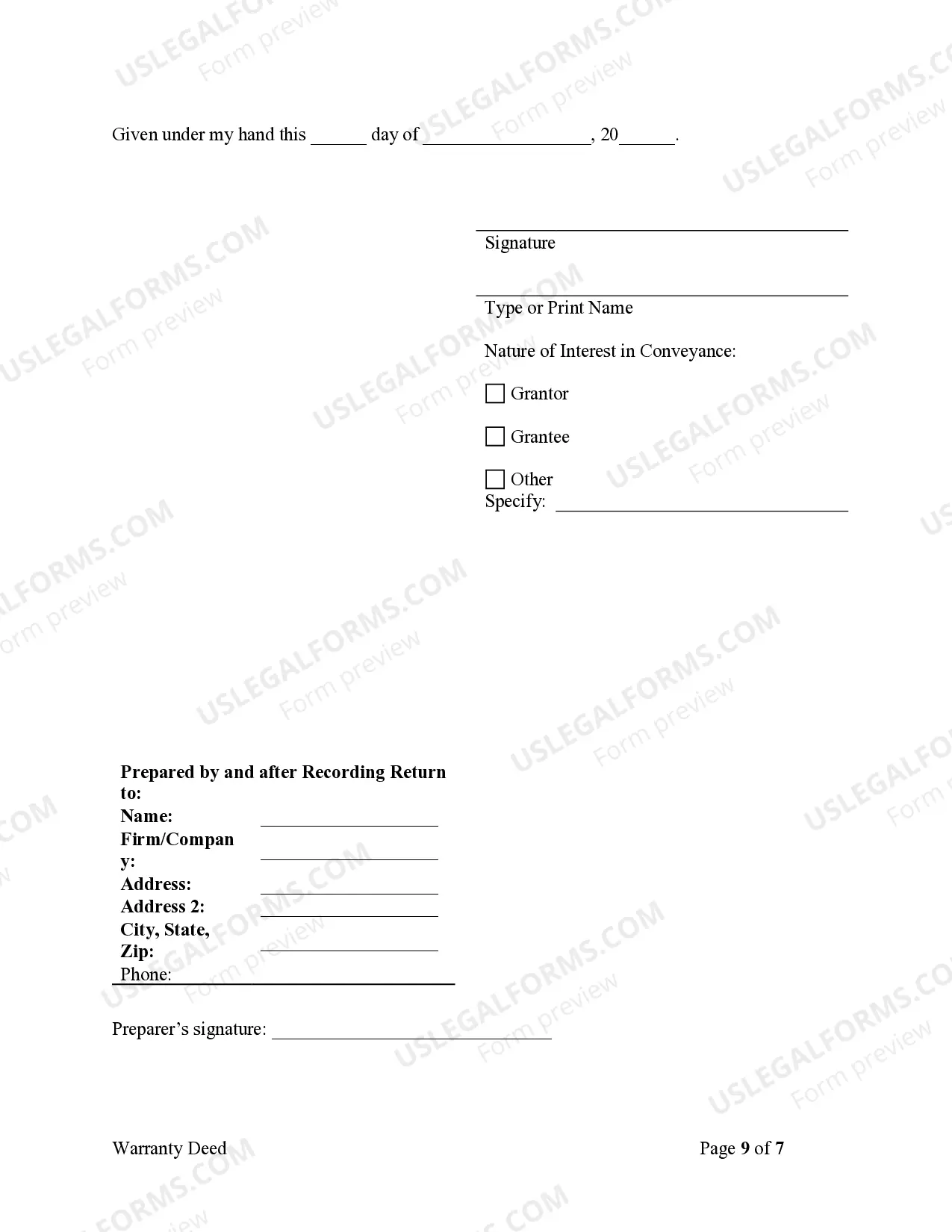 Preview Warranty Deed where a Limited Partnership or LLC is the Grantor, or Grantee