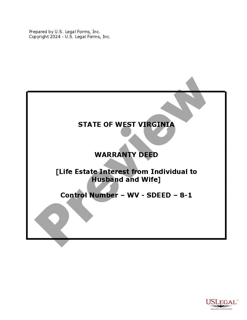 West Virginia Warranty Deed where Grantor Conveys Life Estate Interest