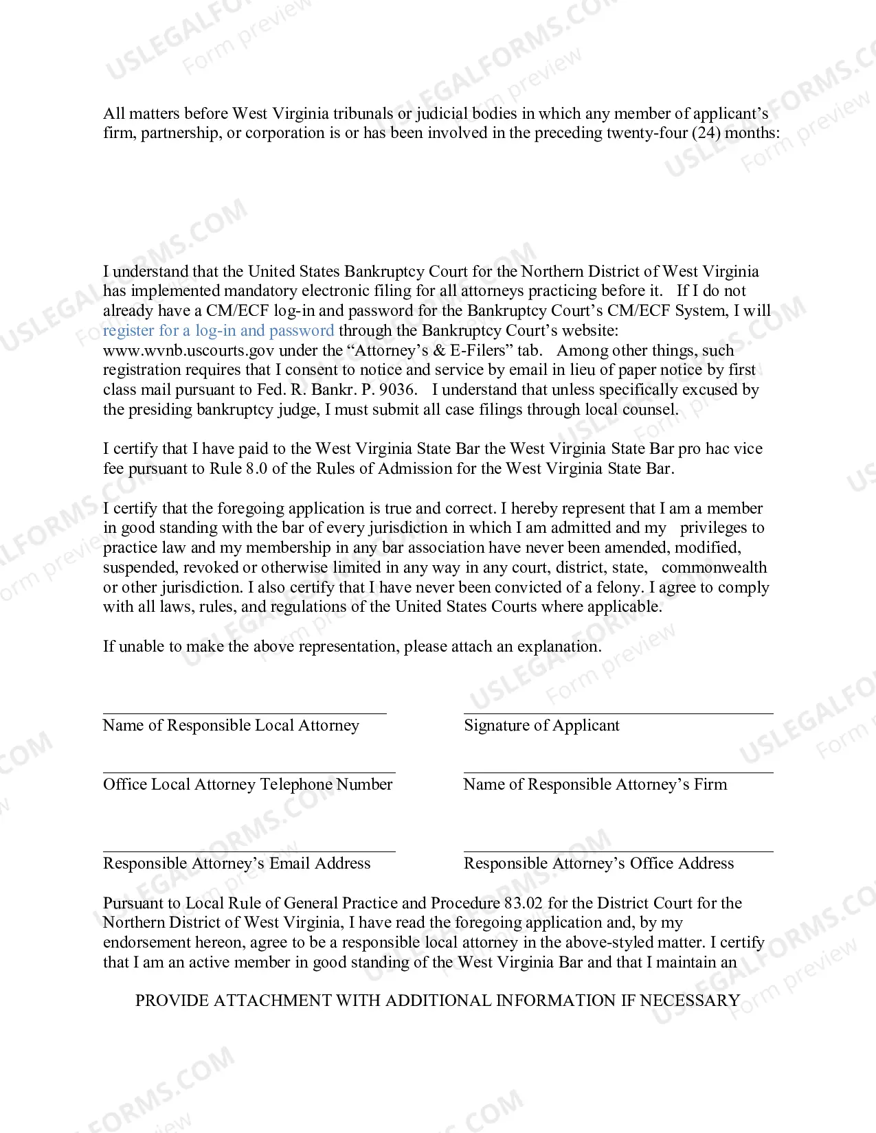 Preview Application to Proceed Pro Hac Vice in a Bankruptcy Case