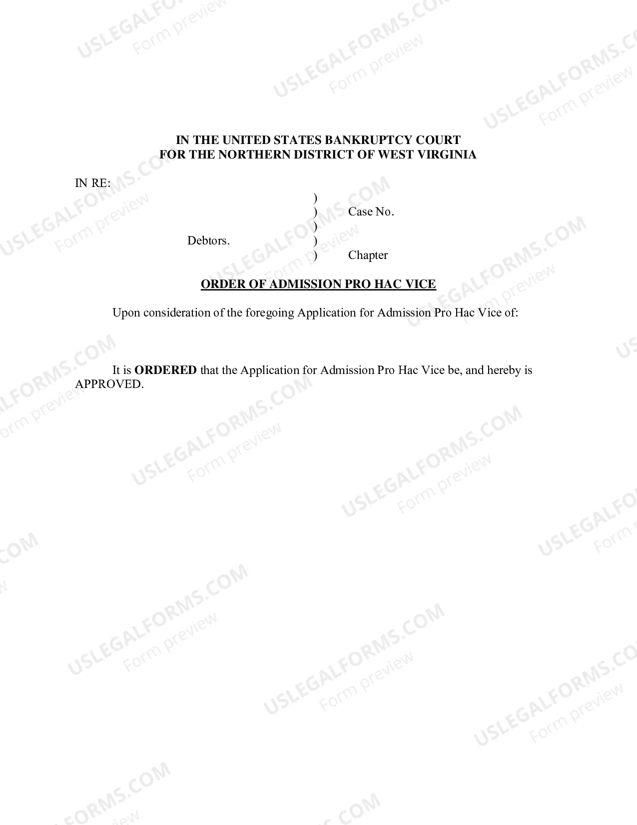 Preview Application to Proceed Pro Hac Vice in a Bankruptcy Case