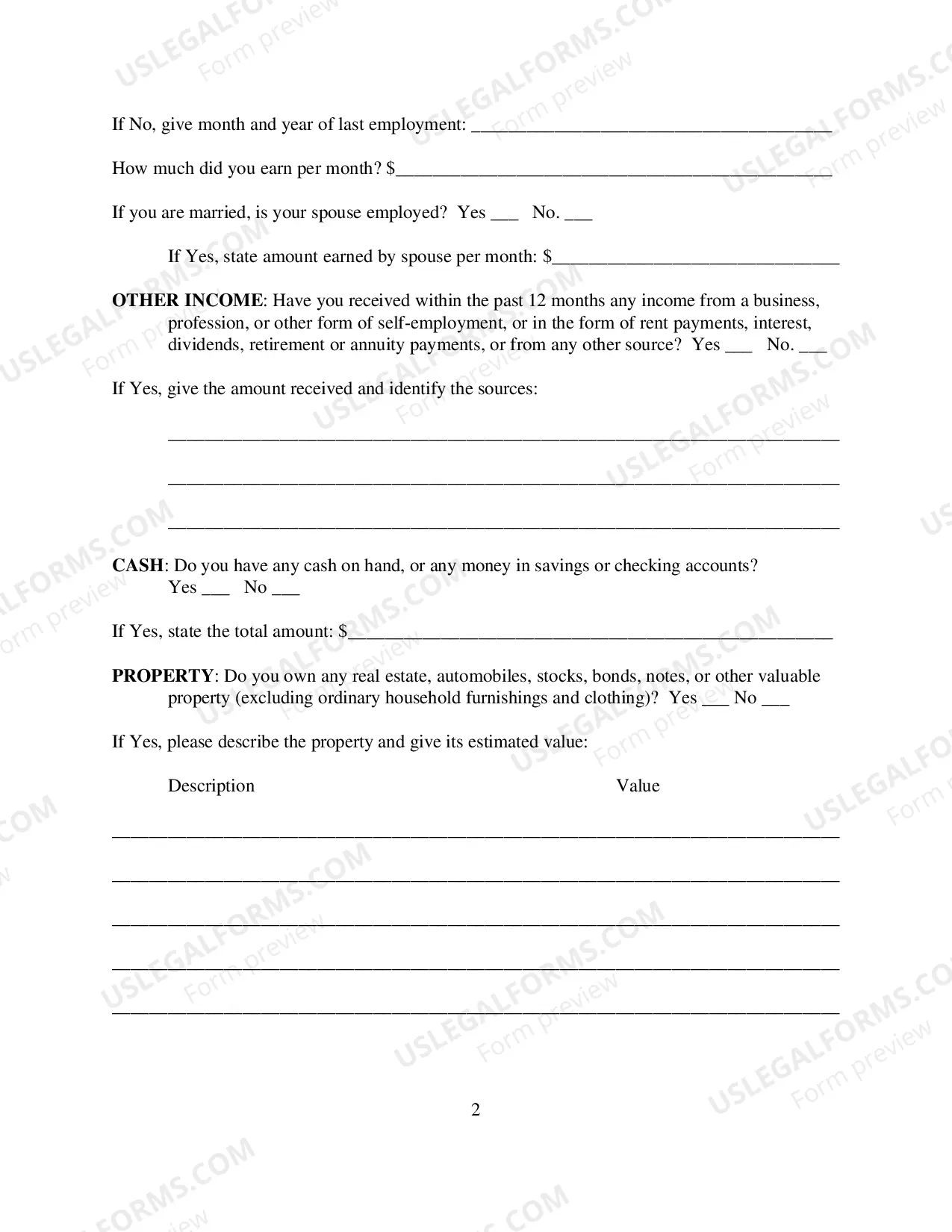 Preview In Forma Pauperis Financial Affidavit