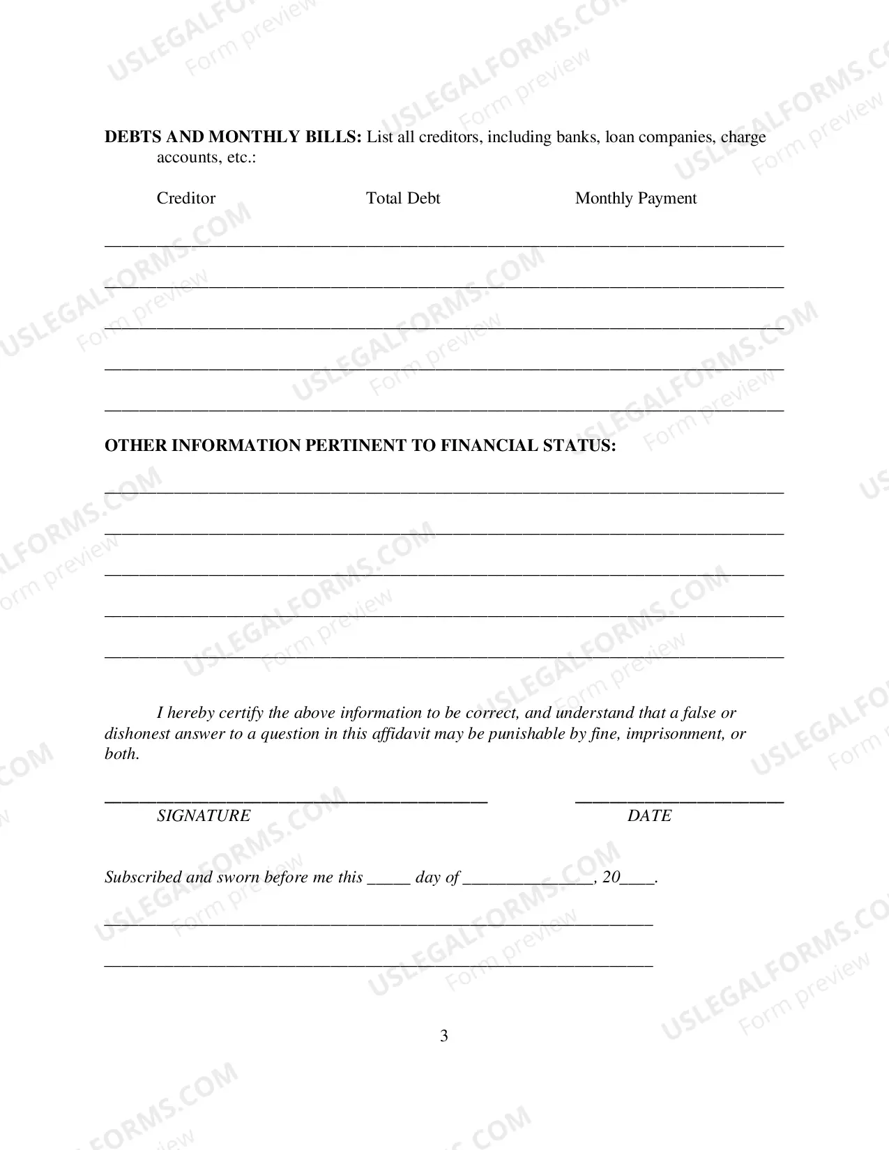Preview In Forma Pauperis Financial Affidavit