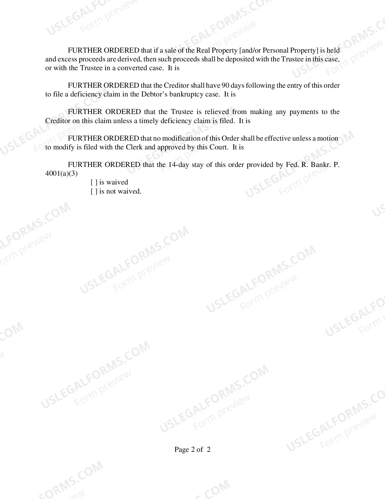 Preview Order for Relief From The Automatic Stay