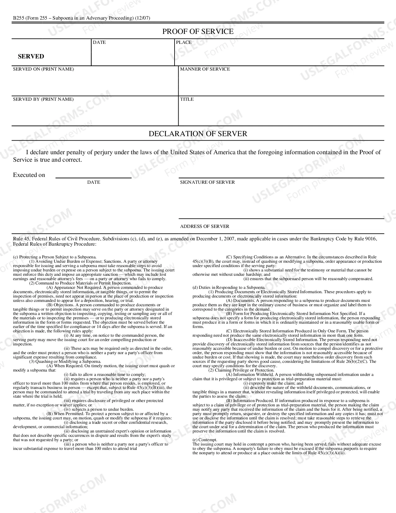Preview Subpoena in an Adversary Proceeding